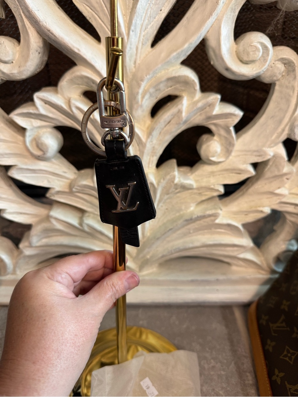 Louis Vuitton Black Leather LV Charm Keyring
